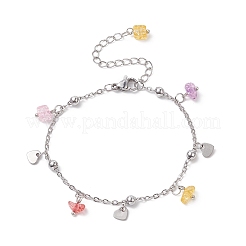 Synthetic Crackle Quartz Chips & 304 Stainless Steel Charm Bracelet for Women&nbsp;BJEW-JB09331