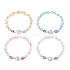 4Pcs 4 Colors Synthetic Frosted Moonstone Round Beaded Stretch Bracelets&nbsp;BJEW-JB11878