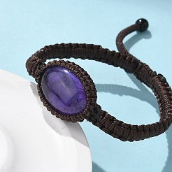 Adjustable Oval Natural Amethyst Braided Bead Bracelets&nbsp;BJEW-H626-02-15