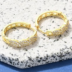 Brass Clear Cubic Zirconia Hoop Earrings&nbsp;EJEW-M047-21G