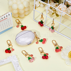 8Pcs 4 Colors Cherry Resin & Flower Alloy Enamel Pendant Decorations&nbsp;HJEW-DC00032