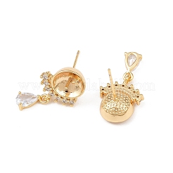 Brass Micro Pave Clear Cubic Zirconia Teardrop Stud Earring Findings&nbsp;KK-H524-07G