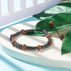 Natural Wenge Wood & Synthetic Hematite Braided Bead Bracelet&nbsp;BJEW-JB07933