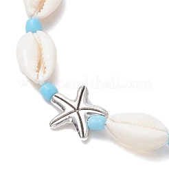 Natural Cowrie Shell & Alloy Charm Beaded Braided Bead Bracelets for Women&nbsp;BJEW-JB11905