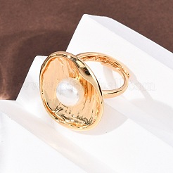 Adjustable Brass with ABS Plastic Pearl Cuff Rings&nbsp;RJEW-G368-06G