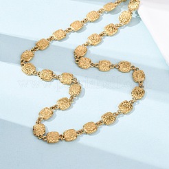 304 Stainless Steel Textured Square Link Chain Necklaces for Women&nbsp;NJEW-K299-02G