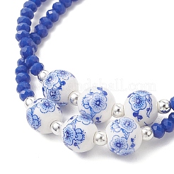 Glass & Handmade Flower Printed Porcelain Multi-strand Bracelets&nbsp;BJEW-JB12975