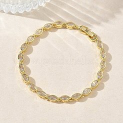Horse Eye Brass Micro Pave Clear Cubic Zirconia Link Chain Bracelets for Women&nbsp;BJEW-C156-07B-G