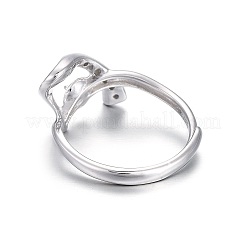 Anti-Tarnish Adjustable Rhodium Plated 925 Sterling Silver Finger Design Ring Mounts Fittings with Pearl Seat&nbsp;STER-F048-23P