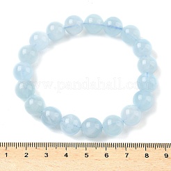 Natural Aquamarine Round Bead Stretch Bracelets for Men Women&nbsp;BJEW-U034-01A-02