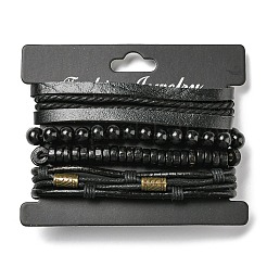 4Pcs 4 Style Adjustable Braided Imitation Leather Cord Bracelets Set&nbsp;BJEW-F458-07