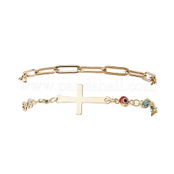 304 Stainless Steel Paperclip Chain & Handmade Lampwork Evil Eye Link Chain Double Layer Stackable Necklaces for Women&nbsp;BJEW-JB12451-03