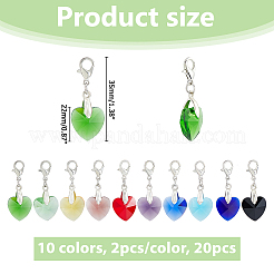 20Pcs 10 Colors Heart Glass Pendant Decorations&nbsp;HJEW-HS00042