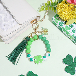 1Pc Butterfly with Clover Silicone & Imitation Leather Tassel Keychains&nbsp;HJEW-BM0001-89