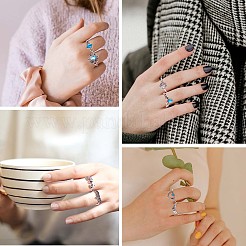 13Pcs 13 Style Aquamarine Rhinestone Tortoise & Elephant & Lotus & Crown Finger Rings Set&nbsp;JR939A
