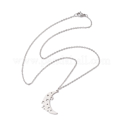 Non-Tarnish Hollow Moon & Star 304 Stainless Steel Pendant Necklaces&nbsp;NJEW-JN04815-02