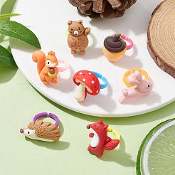 7Pcs 7 Style 3D Animals Resin Open Cuff Rings Set for Kids&nbsp;RJEW-JR00651