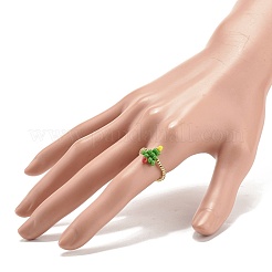Christmas Tree Glass Seed & Brass Beaded Finger Ring&nbsp;RJEW-TA00038