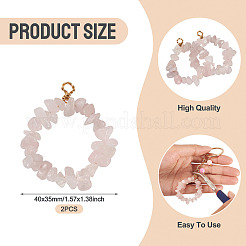 2Pcs Natural Rose Quartz Chip Beaded Pendants&nbsp;PALLOY-TAC0232-02