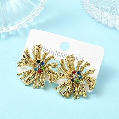 304 Stainless Steel Micro Pave Clear Cubic Zirconia Stud Earrings For Women&nbsp;EJEW-B112-02G-03
