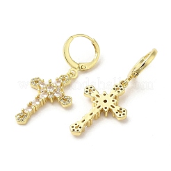 Cross Real 18K Gold Plated Brass Dangle Leverback Earrings&nbsp;EJEW-L268-036G-03