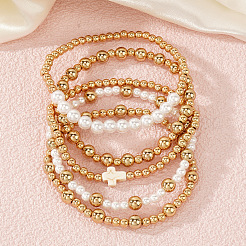 Imitation Pearl & Acrylic Round Beaded Stretch Bracelet Sets&nbsp;KE7812