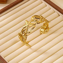 Ocean Theme 304 Stainless Steel Cuff Bangles for Women&nbsp;BJEW-Z171-01G-02