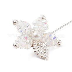 Glass Braided Bead Flower with Shell Pearl Lapel Pin&nbsp;JEWB-TA00004