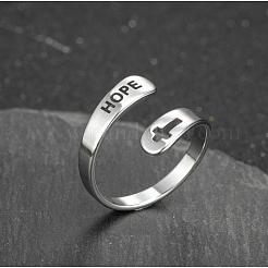 Hollow Out Cross with Word Hope 201 Stainless Steel Cuff Rings&nbsp;FS-WGED892-07