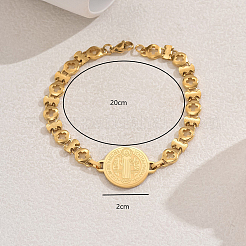 201 Stainless Steel Flat Round with Cross Link Bracelets&nbsp;QP4805
