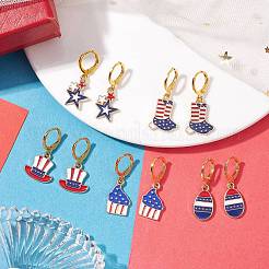 5 Pairs 5 Styles Independence Day Brass Huggie Hoop Earring Sets&nbsp;EJEW-JE05856