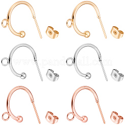 24Pcs 3 Colors 304 Stainless Steel Half Hoop Earrings&nbsp;STAS-BBC0009-90B