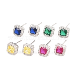 Square Brass Micro Pave Cubic Zirconia Stud Earrings&nbsp;EJEW-Z164-22P