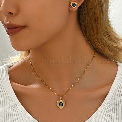 Vintage 201 Stainless Steel & Plastic Heart with Evil Eye Stud Earrings & Pendant Necklaces Set for Women&nbsp;JC7248