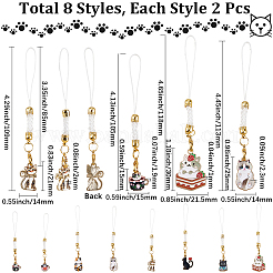 16Pcs 8 Style Cat Alloy Enamel Mobile Straps&nbsp;HJEW-SC00125