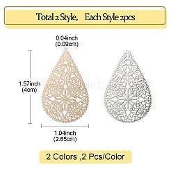 4Pcs 2 Colors Brass Filigree Joiner Links&nbsp;KKC-YW0001-02