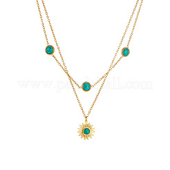 Synthetic Turquoise 304 Stainless Steel Sun Pendant Double Layer Necklaces for Women&nbsp;WG3B16F-01