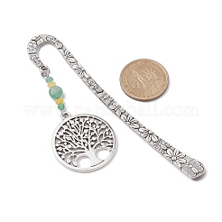 Natural Malaysia Jade & Green Aventurine Beaded Pendant Bookmarks with Alloy Tree of Life&nbsp;AJEW-JK00255-04