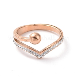 Crystal Rhinestone Wave with Round Ball Finger Ring&nbsp;RJEW-D120-11B-RG