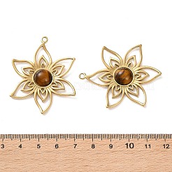 Natural Tiger Eye Hollow Metal Pendants&nbsp;STAS-P356-38G-01