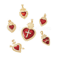 6Pcs 6 Styles Brass Micro Pave Cubic Zirconia Pendants&nbsp;KK-TA0008-40