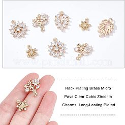 16pcs 4 Style Rack Plating Brass Micro Pave Clear Cubic Zirconia Charms&nbsp;ZIRC-NB0001-85