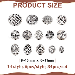 84Pcs 14 Styles Tibetan Styles Alloy Beads&nbsp;TIBEB-PH0061-79