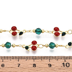 Brass Enamel Cherry Link Chains&nbsp;KK-T074-76G
