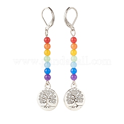 Natural Malaysia Jade with Alloy Tree of Life Long Dangle Leverback Earrings&nbsp;EJEW-JE04909-05