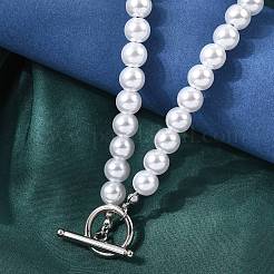 8MM White Round Plastic Pearl Beaded Necklaces for Women&nbsp;NJEW-L469-01P