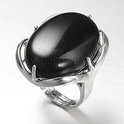 Adjustable Oval Brass Gemstone Wide Band Rings&nbsp;RJEW-L062-03
