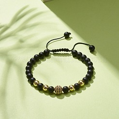 Natural Obsidian & Synthetic Hematite Braided Bead Bracelet with Cubic Zirconia&nbsp;BJEW-JB08117-02