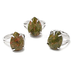 Synthetic & Natural Mixed Gemstone Teardrop Adjustable Rings&nbsp;RJEW-K241-03P