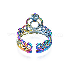 Ion Plating(IP) Rainbow Color 304 Stainless Steel Heart Crown Open Cuff Ring for Women&nbsp;RJEW-S405-259M